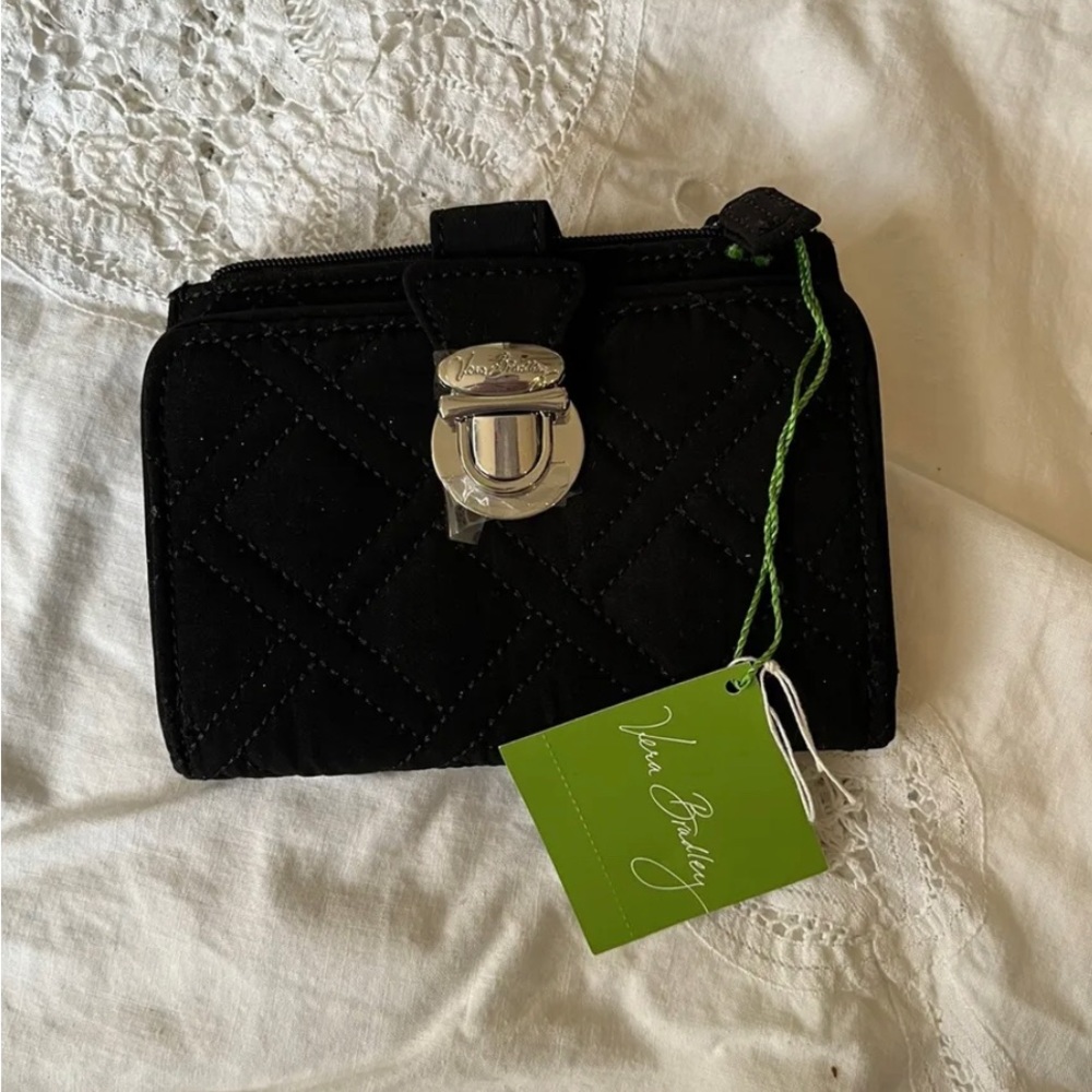NWT Black Vera Bradley Turnlock Quilted Wallet